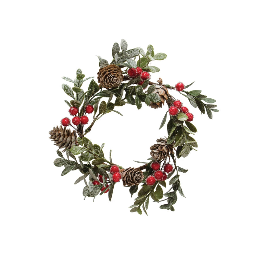 4"FAUX WREATH W/PINECONES&BERRIES