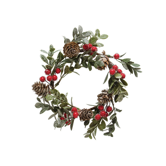 4"FAUX WREATH W/PINECONES&BERRIES