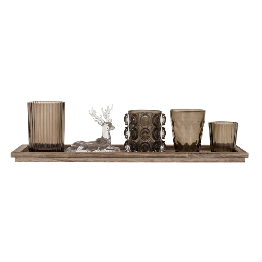 wood tray w/ tealights and Deer