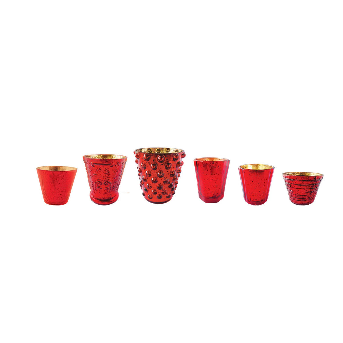 SET OF RED MERCURY GLASS HOLDERS