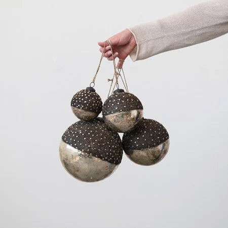 5" Mercury Glass Ball Ornament w/ Stars