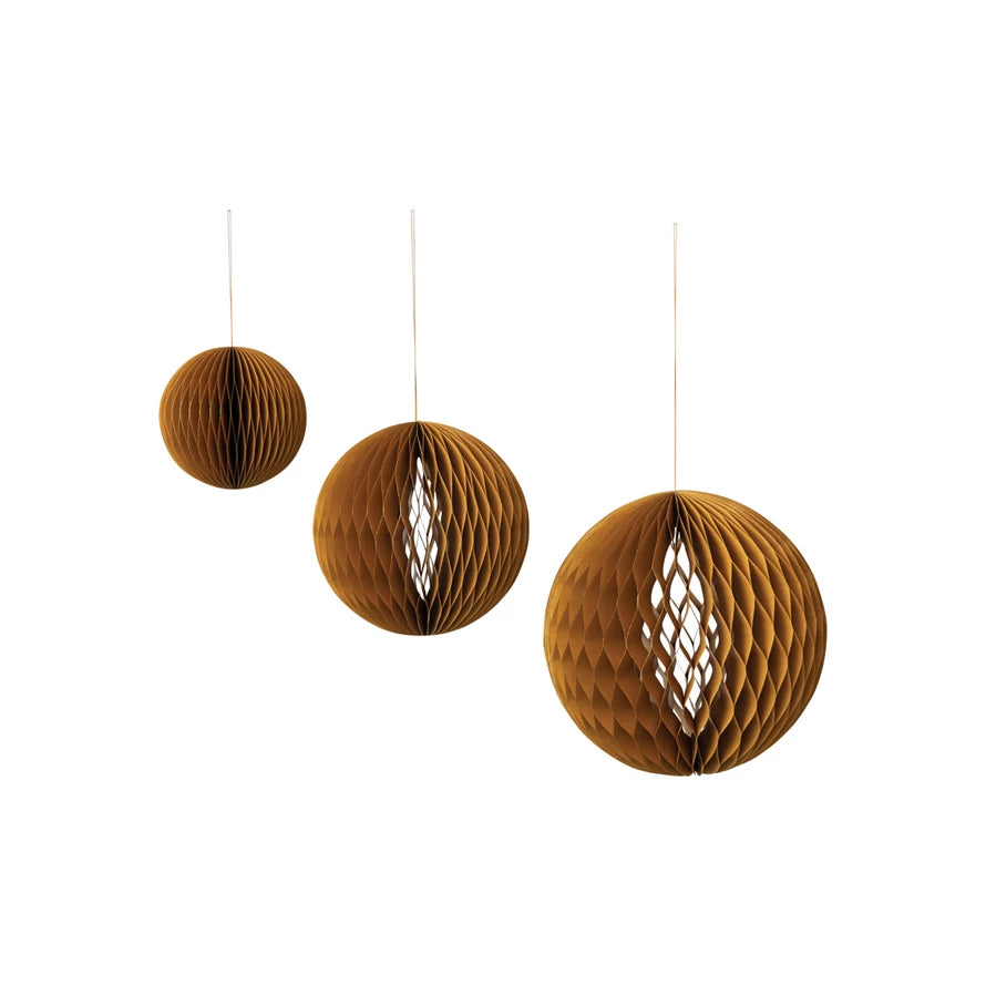 SET OF 3 BROWN PAPER FOLDING HONEYCOMB ORNAMENT