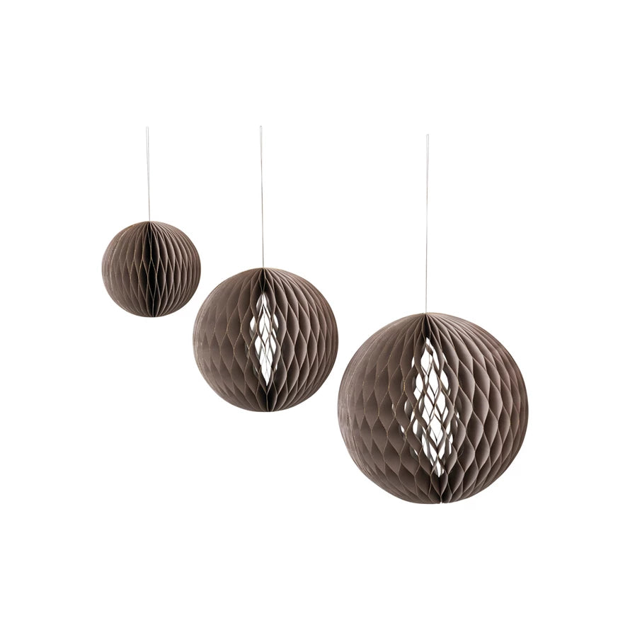SET OF 3 GREY PAPER FOLDING HONEYCOMB ORNAMENT
