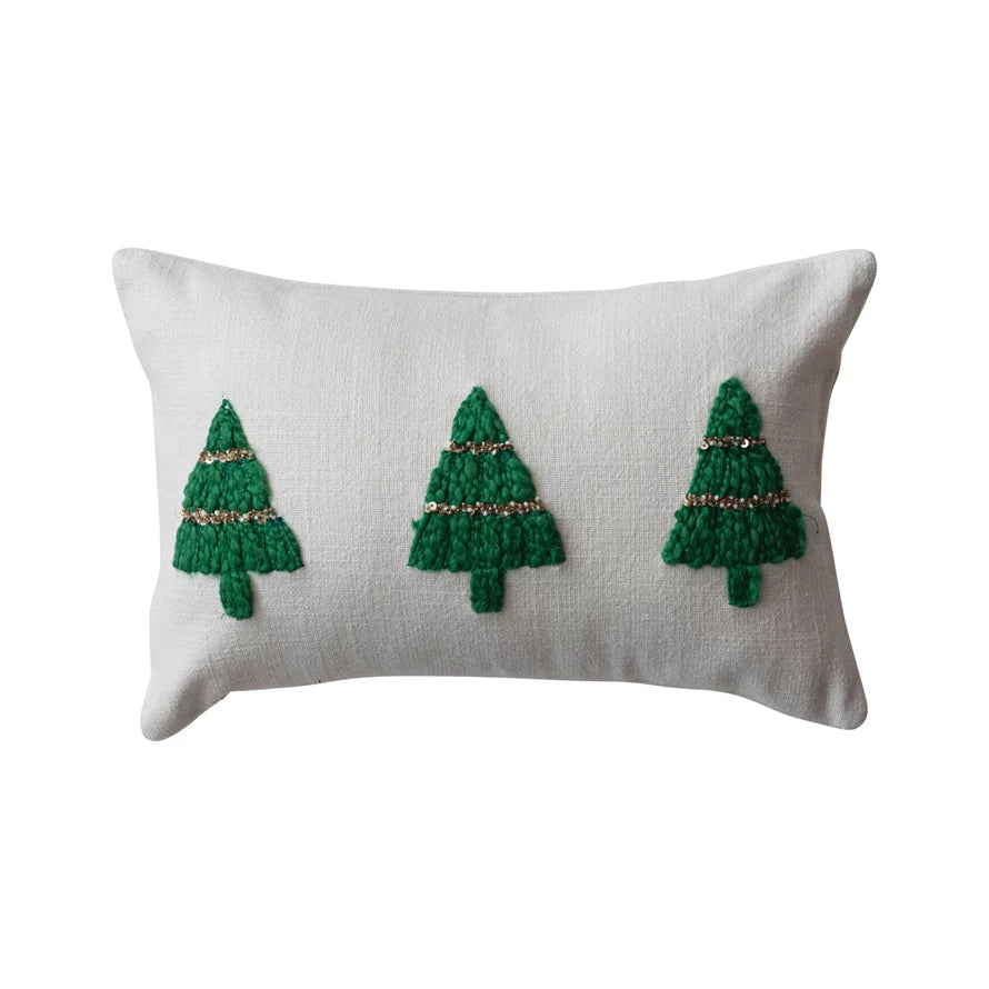 Lumbar Pillow W/ Embroidered Trees