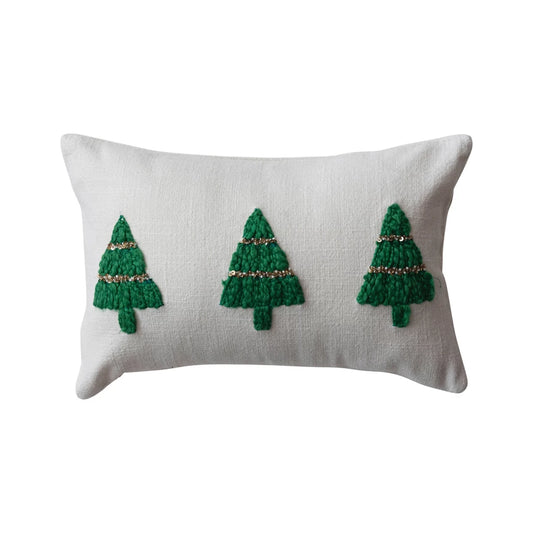 Lumbar Pillow W/ Embroidered Trees